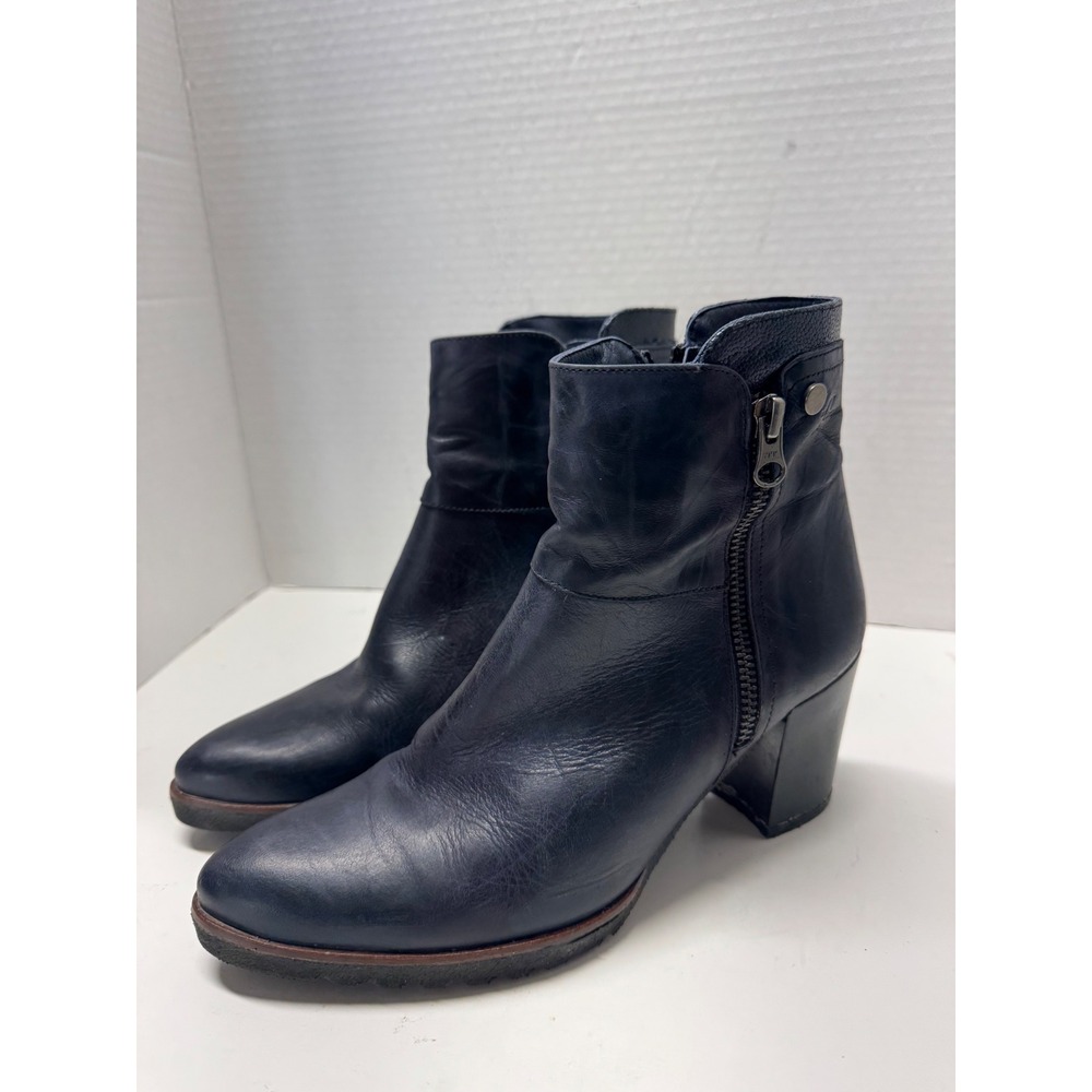 Dorking by Fluchos Navy Blue Leather Ankle Boots Block Heel Spain 37 6.5